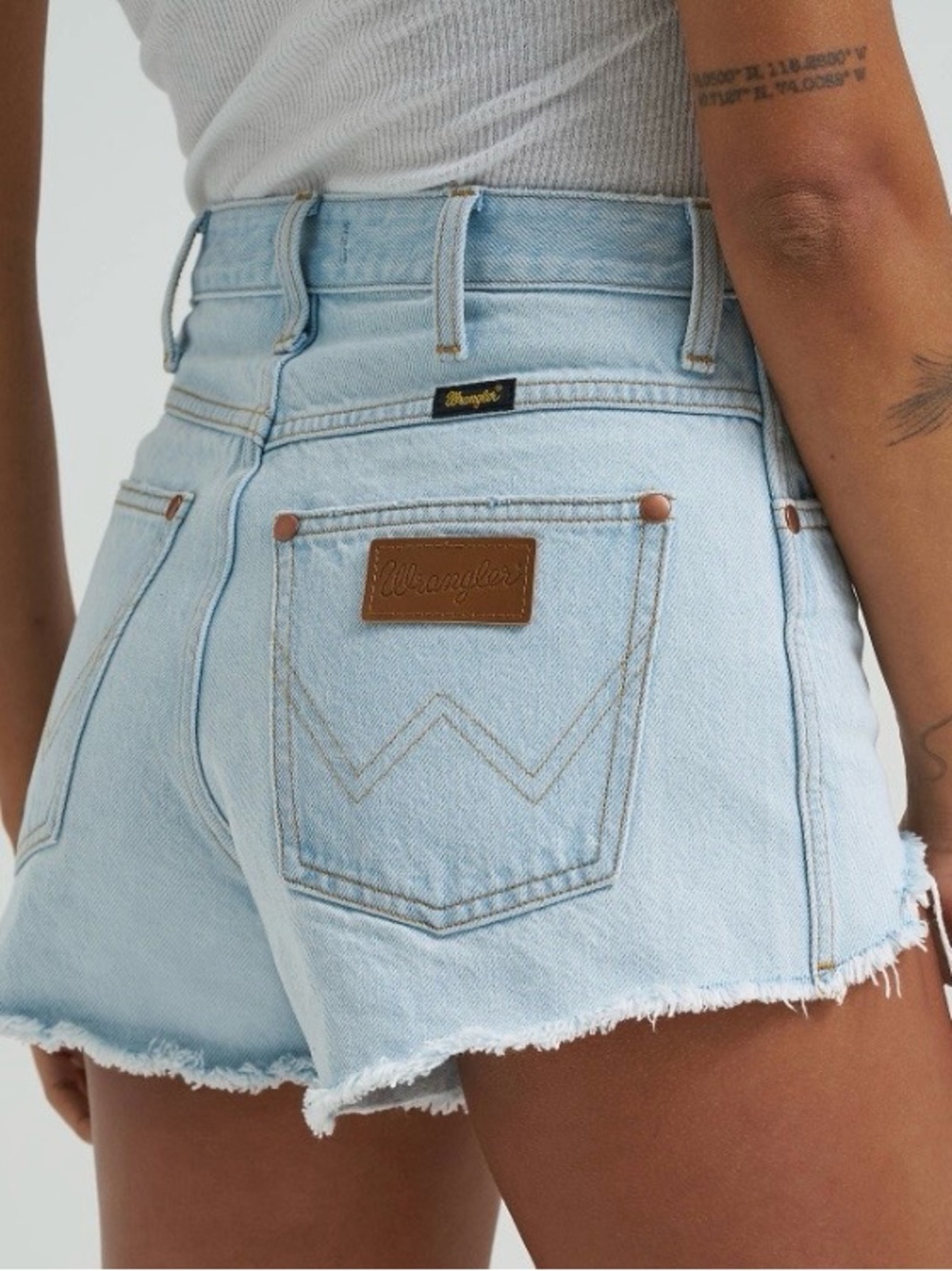 Wrangler Light Blue High-Rise Frayed Hem Denim Shorts